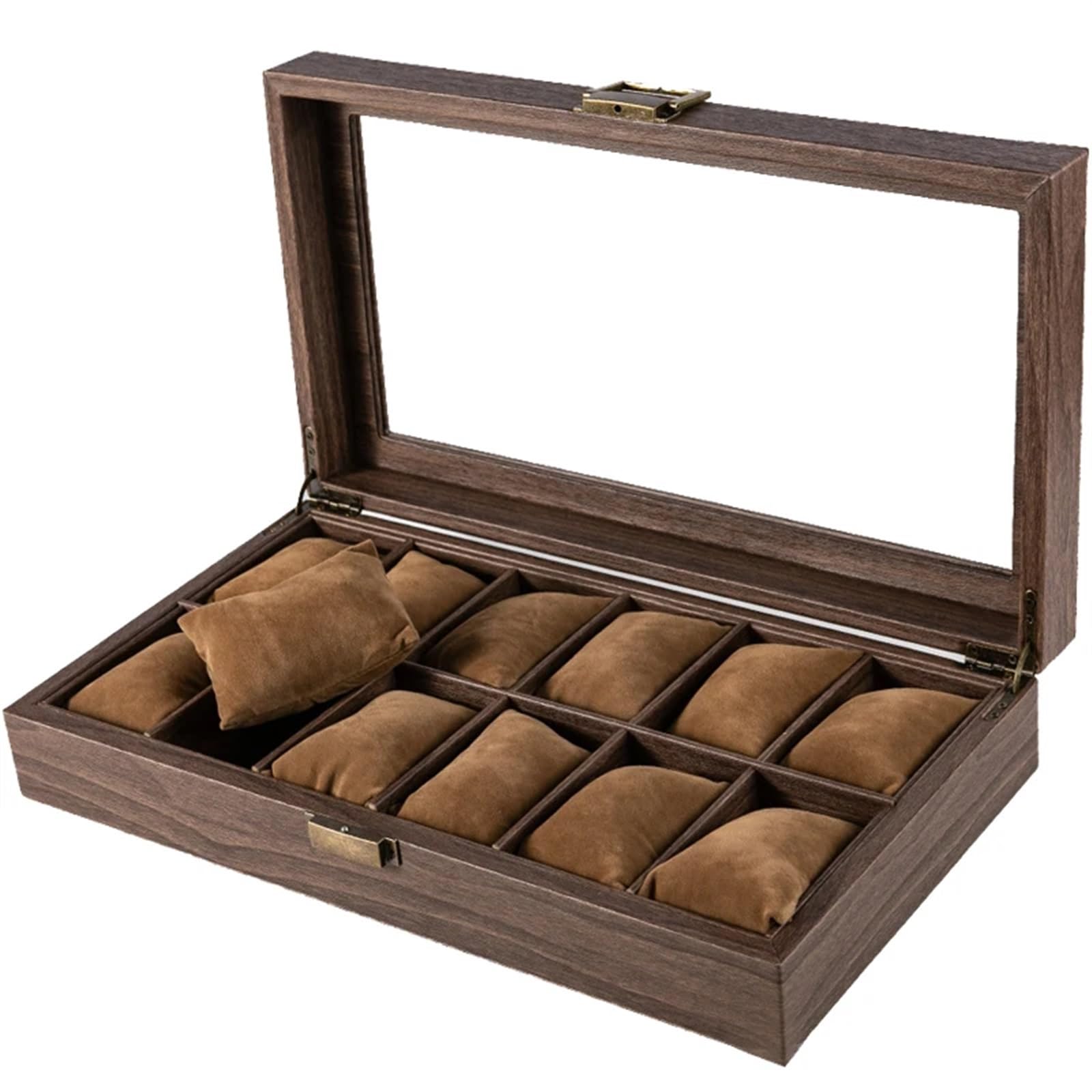 Caja Expositora Para Relojes Caja de almacenamiento de reloj de cuero con 3,6,10,12 ranuras, organizador de relojes for hombre y mujer, estuches de exhibición, Cajas de Regalo for gafas y joyería(12lo