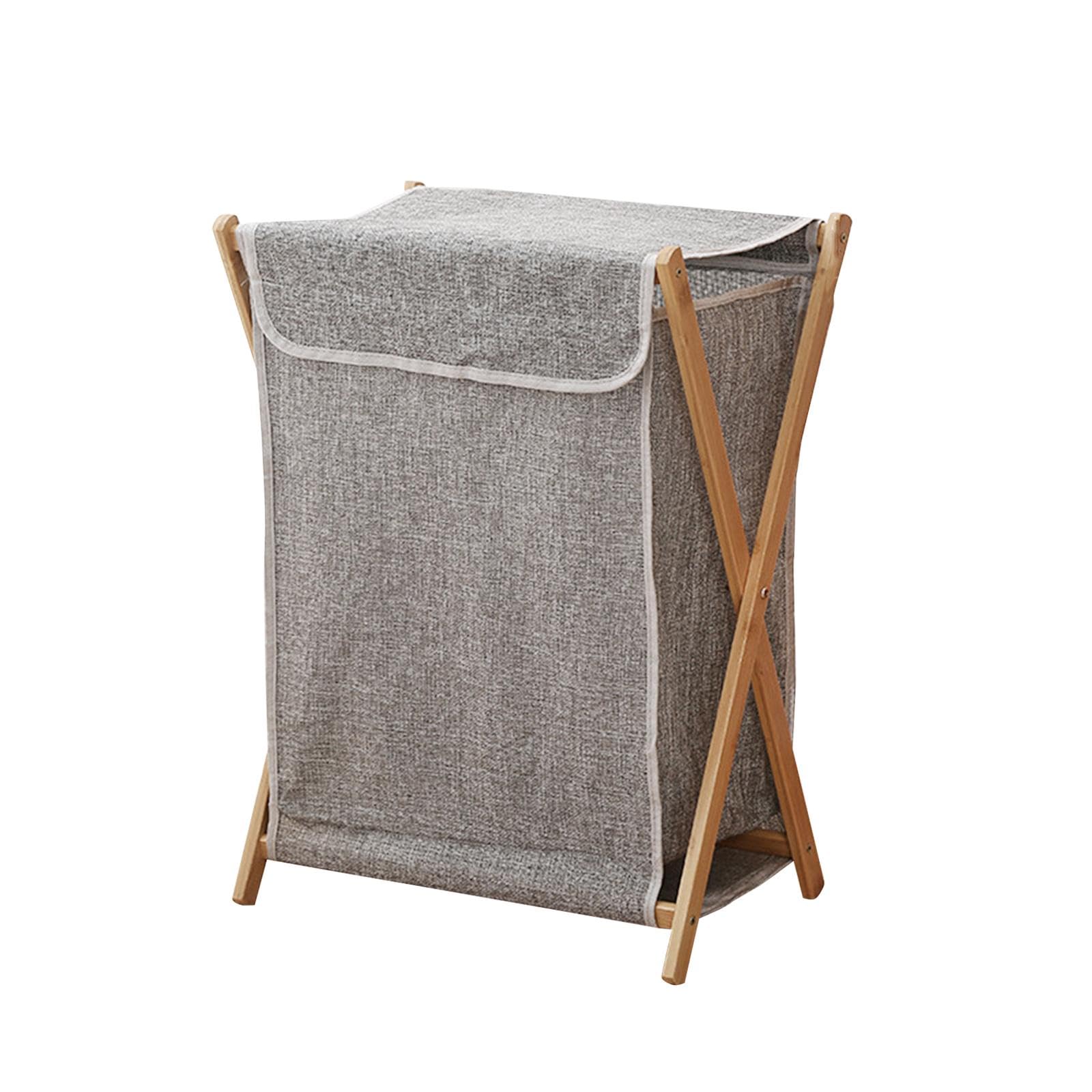 Wäschekorb, Aufbewahrungskorb, Faltbar, Wohnzimmer Organizer, Schlafzimmer Aufbewahrungskorb, Spielzeugkorb, Holzrahmen, GRAU