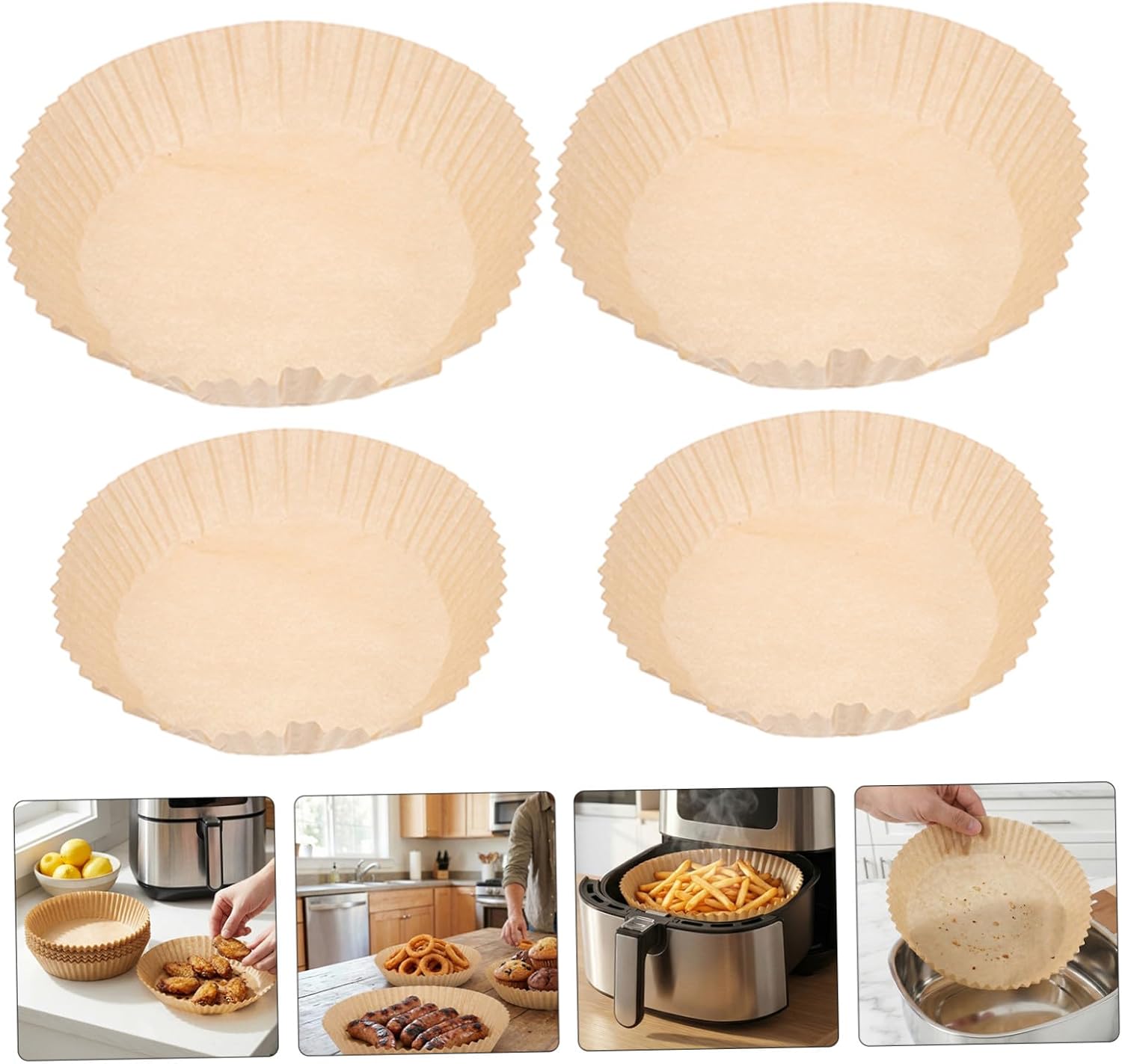 200pcs round Air Fryer Paper Liners, Khaki Disposable Parchment