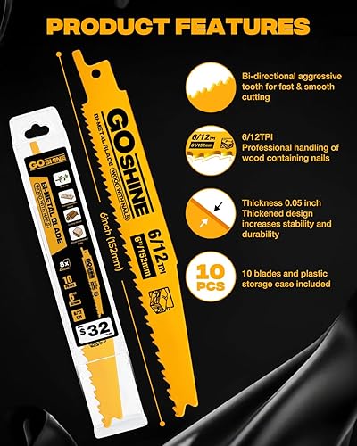Miniatura 2 de Paquete de 10 hojas de sierra recíproca 6/12TPI de 6 pulgadas, hojas de sierra recíproca de 6 pulgadas, hojas de sierra bimetálicas de alta