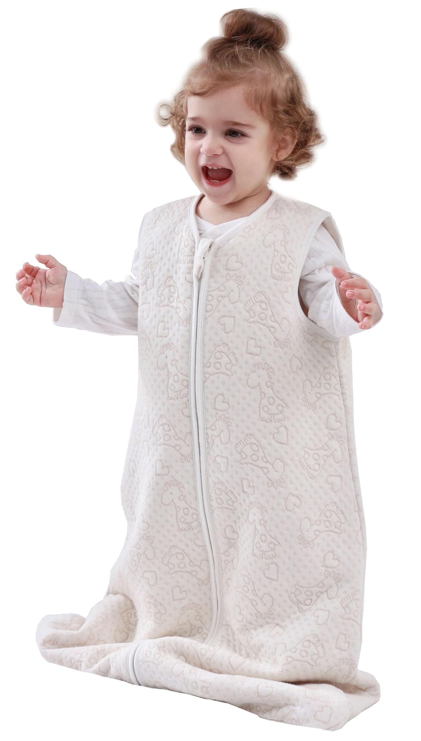 Chilsuessy Baby Sleeping Bag 2.5 tog Toddler Sleeping Bag 100% Cotton Nursery Bedding Kids Wearable Blanket Sleeping Sack for Infant Boys Girls, Khaki Giraffe, 90cm/1-2 Years — image 1