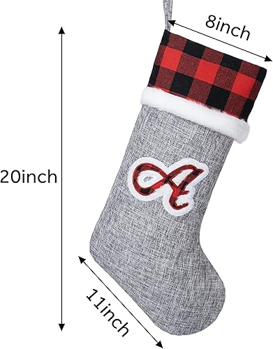 Miniatura 5 de Medias de Navidad con iniciales 2023, monograma personalizado, arpillera negra y roja, piel sintética suave, 20 pulgadas, bordado para decoraciones