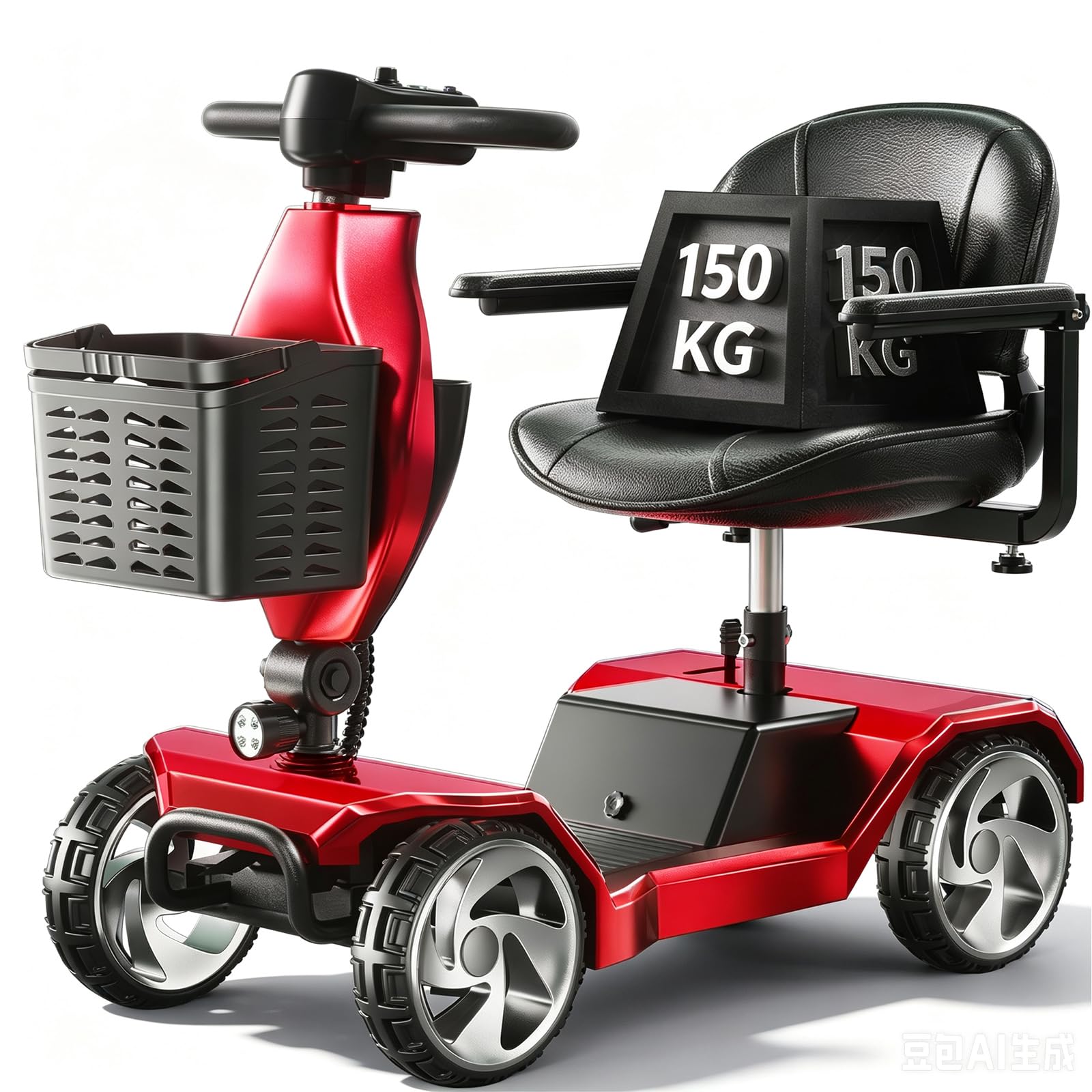 Monopattino pieghevole per anziani, sedia a rotelle elettrica alimentata nera, 4 ruote scooter per mobilità leggera per adulti, scooter per mobilità con sedile, scooter motorizzato da viaggio