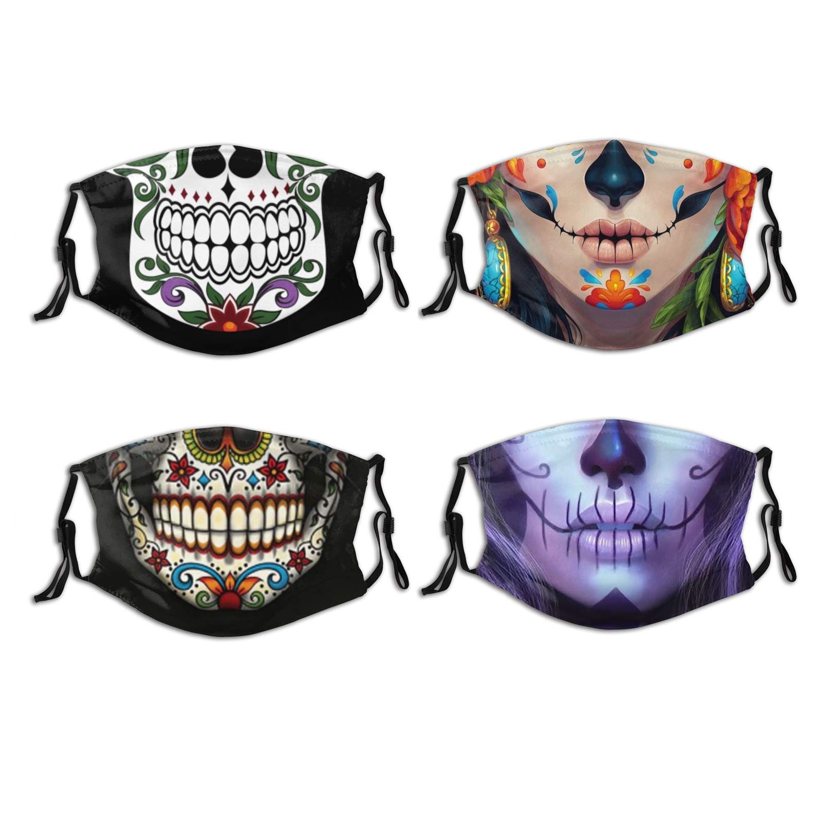 4 Pcs Skull Face Mask With Filter Pocket Reusable Adjustable Breathable Fashion Balaclava For Adult Women Men