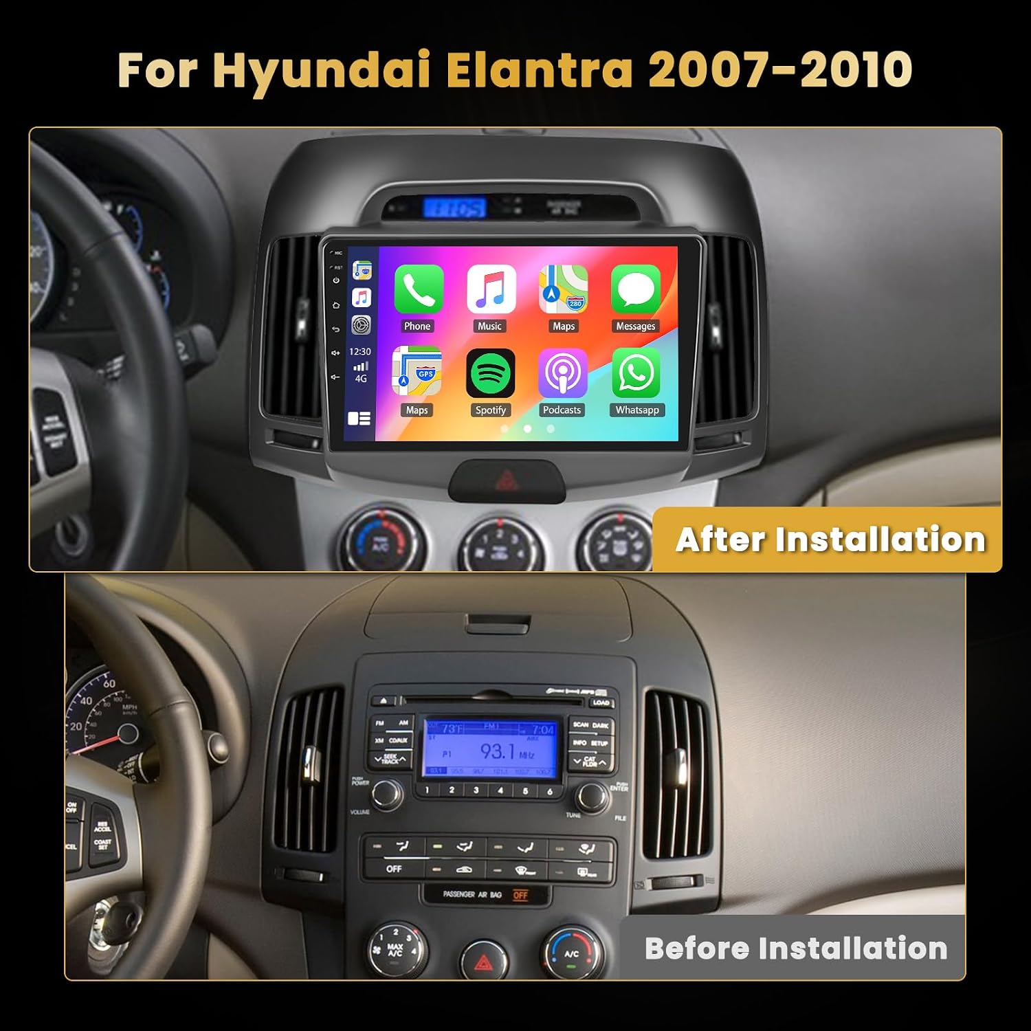 8 Core 4+64GB for Hyundai Elantra 2007 2008 2009 2010 Android Car Stereo Wireless Carplay, 9 Inch IPS Touch Screen Android Auto Car Radio DSP GPS Navigation WiFi AHD Backup Camera Bluetooth FM RDS image 2
