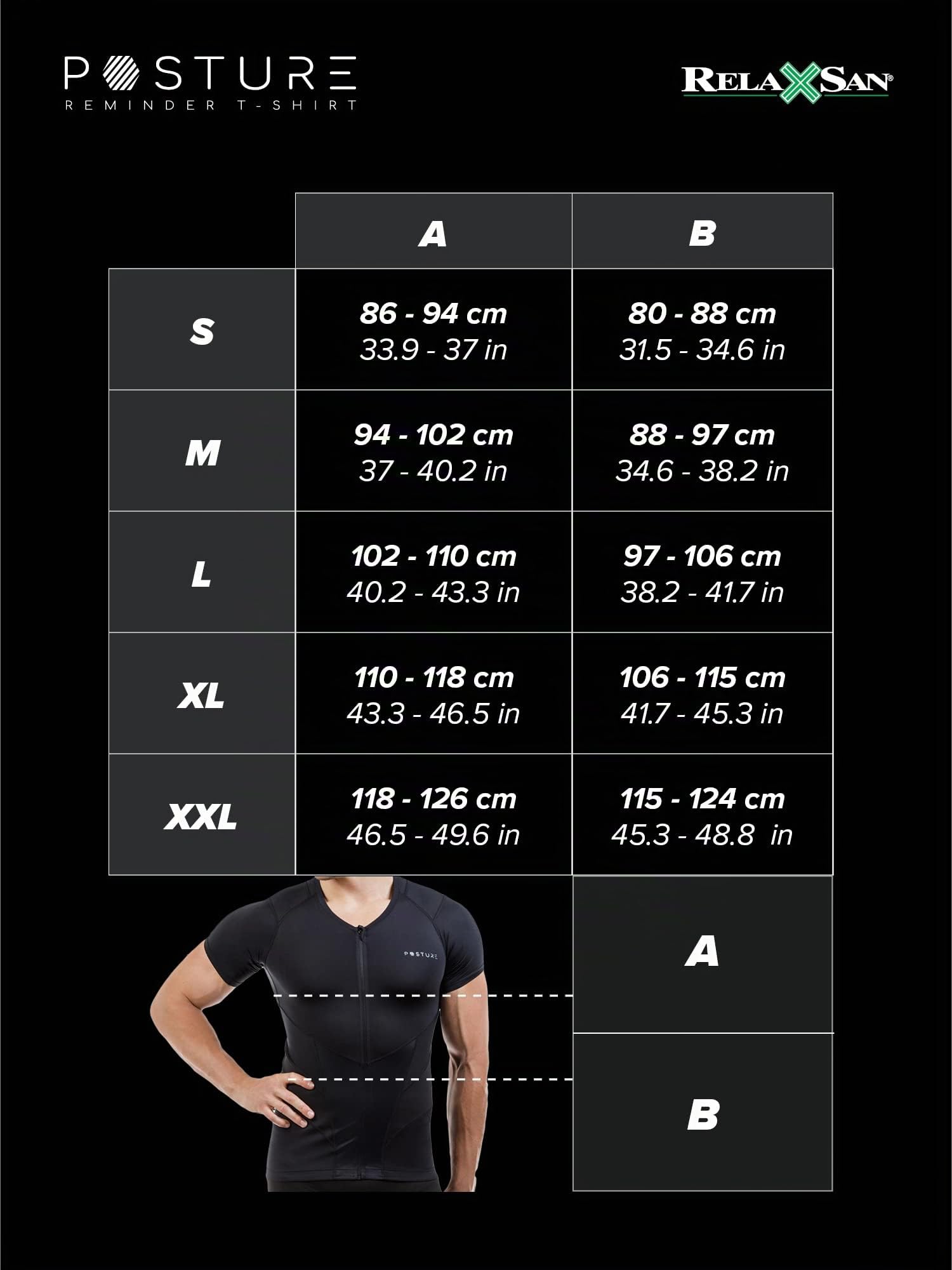 Relaxsan Posture 4070-RP (Negro M) Corrector Postura Espalda para Hombre, Camiseta Transpirable