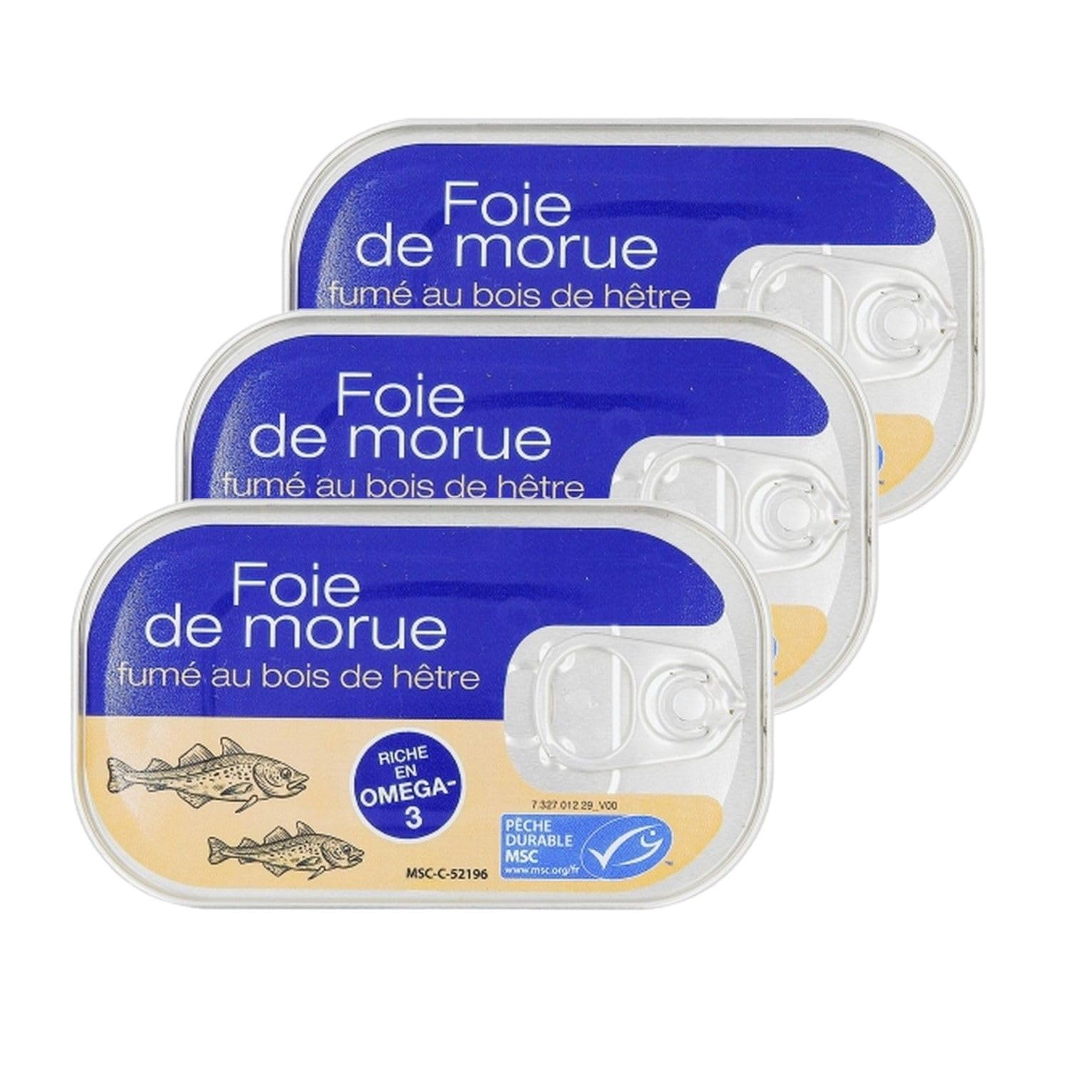 Lot 3x Foie de morue fumé 120g – Pack apéritif – Spécialité de la mer prête à déguster