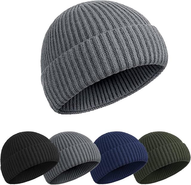 4Pcs Fisherman Beanie Hat Men Beanie Hat Men Winter Short Fisherman Beanie Hat Trawler Beanie Watch Hat Edge Skull Cap Fisherman Beanie Unisex Beanie Hat Adjustable Docker Cap Beanie Watch Cap