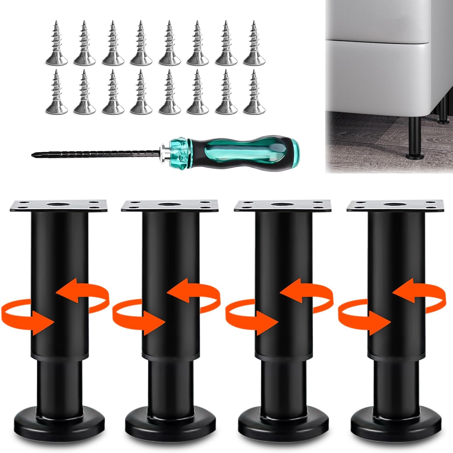 HOMURY Metal Adjustable Furniture Leg 4 Pcs Adjustable