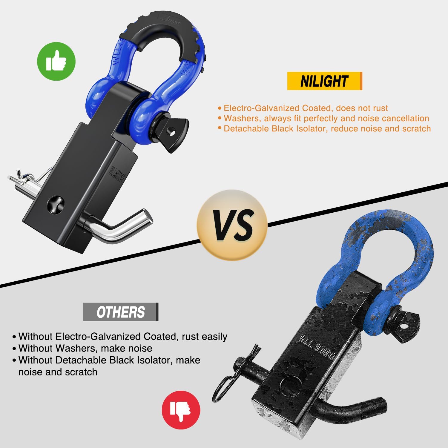 Nilight Shackle Hitch Receiver 2Inch 45000 LBs Breaking Strength 3/4" D Ring Trailer Pin Heavy Duty Solid Recovery Towing Kit for Trucks Jeeps Off-Road - Image 5