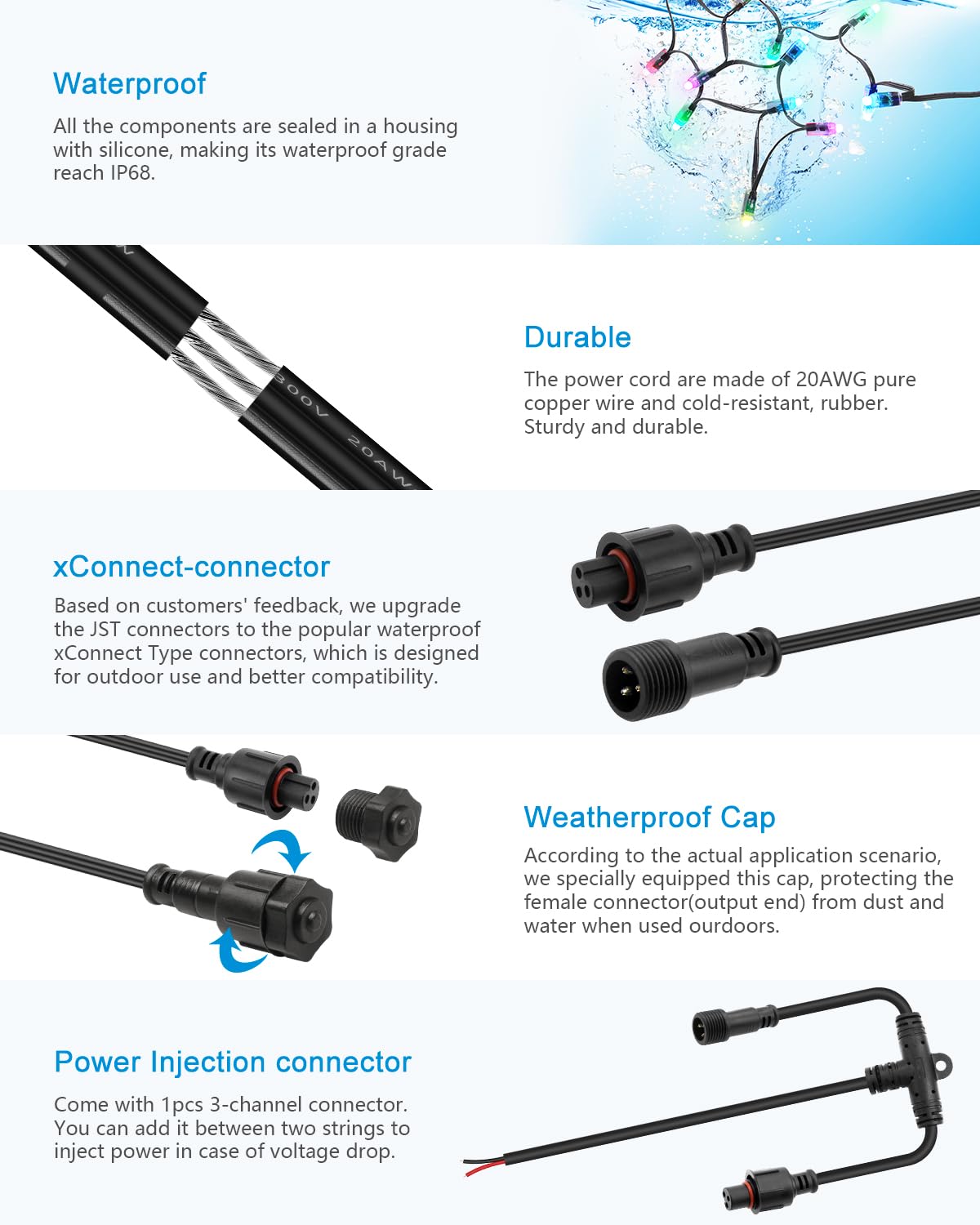 ALITOVE 300 Stück 12V WS2811 RGB Lichterkette mit X-Connector Pixels IP68 | Mit X-Connect Stecker für einfache Verlängerung, 12mm Bullet, für Weihnachtsdeko DIY, Hinweis: Ohne Netzteil & Controller