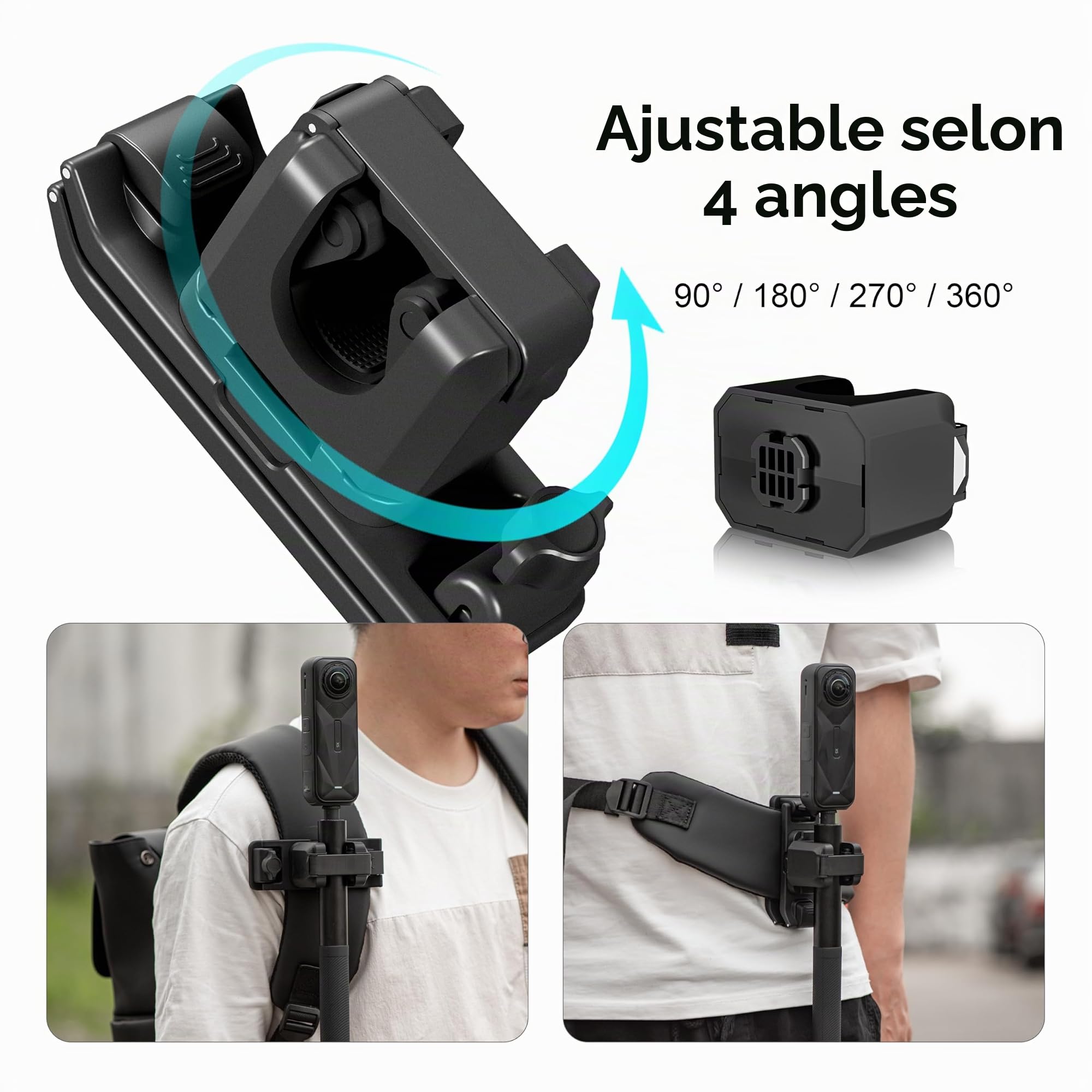 STARTRC VCR Selfie Stick Holster Sac à Dos Sangle Clip Support pour Insta 360 X5 X4 Go Ultra ACE Pro 2 Réglable Quick Release pour Pro Hero 13 12 Max 2 pour DJI Osmo Nano Action 5 Accessoires