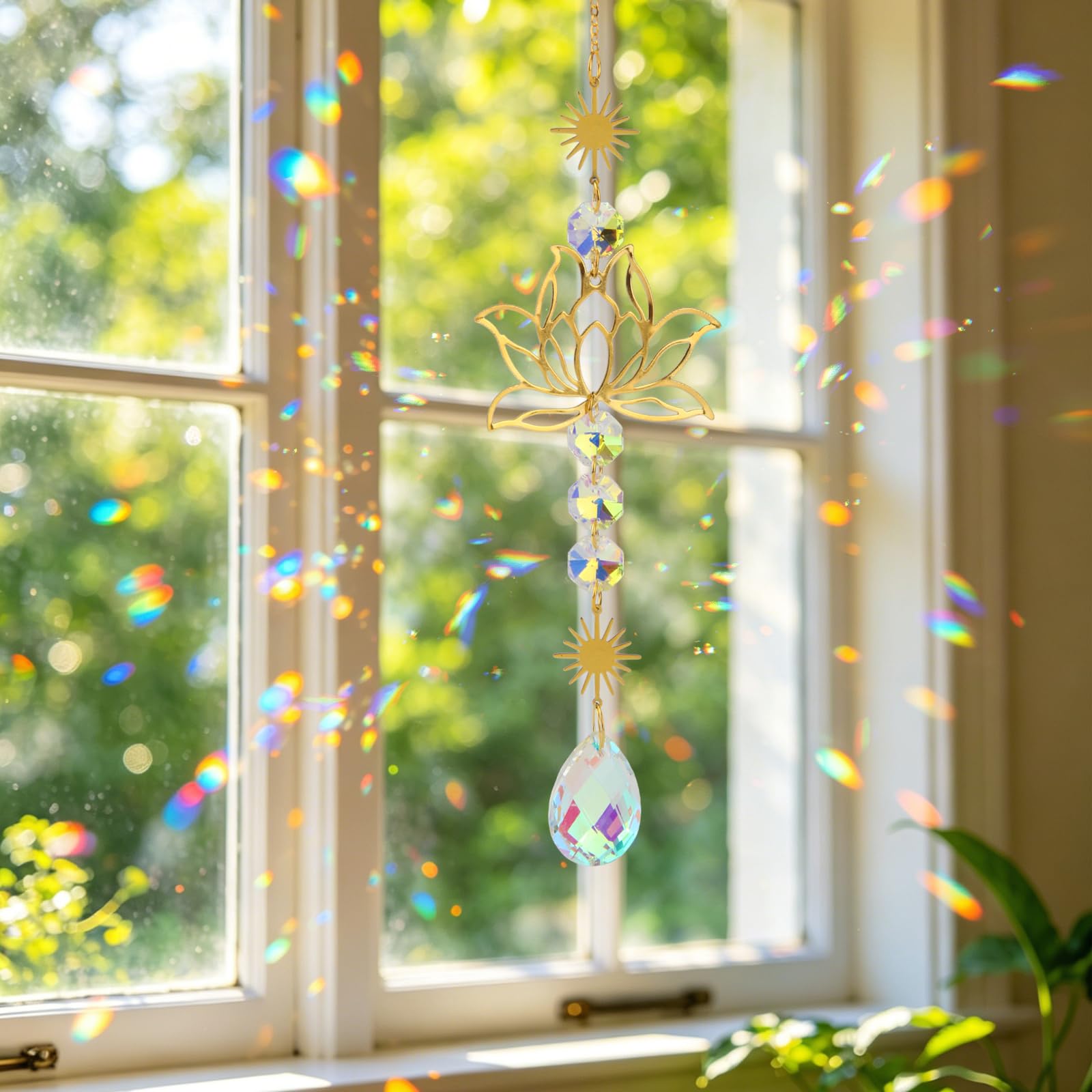 3 Pezzi Acchiappasole Cristallo Acchiappa Sole Fiore di Loto Acchiappasole da Appendere Pendenti Prismi Cristallo Sun Catcher Adatto per la Casa il Balcone I'ufficio e il Giardino