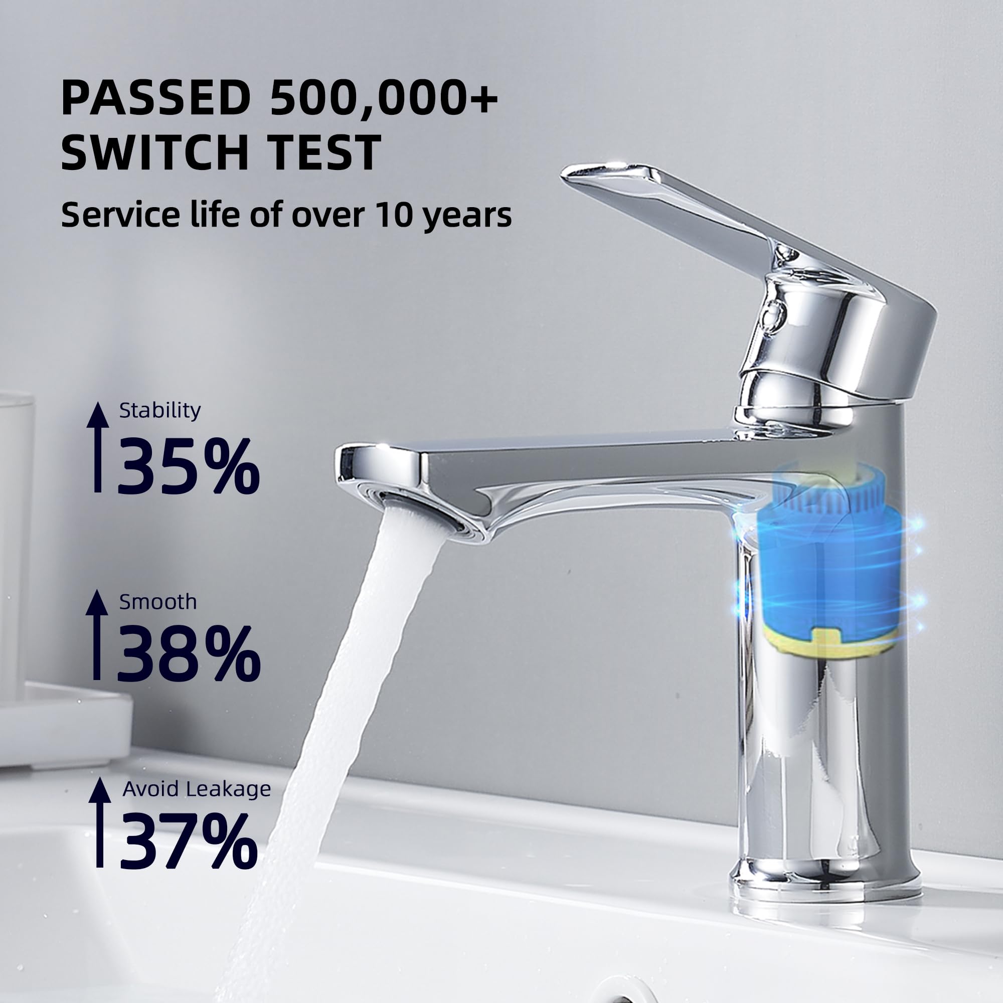BELZ Basin Mixer Tap, Single Lever Bathroom Sink Tap, G1/2" UK Standard Hoses, Corrosion-Resistant Finish - Image 4