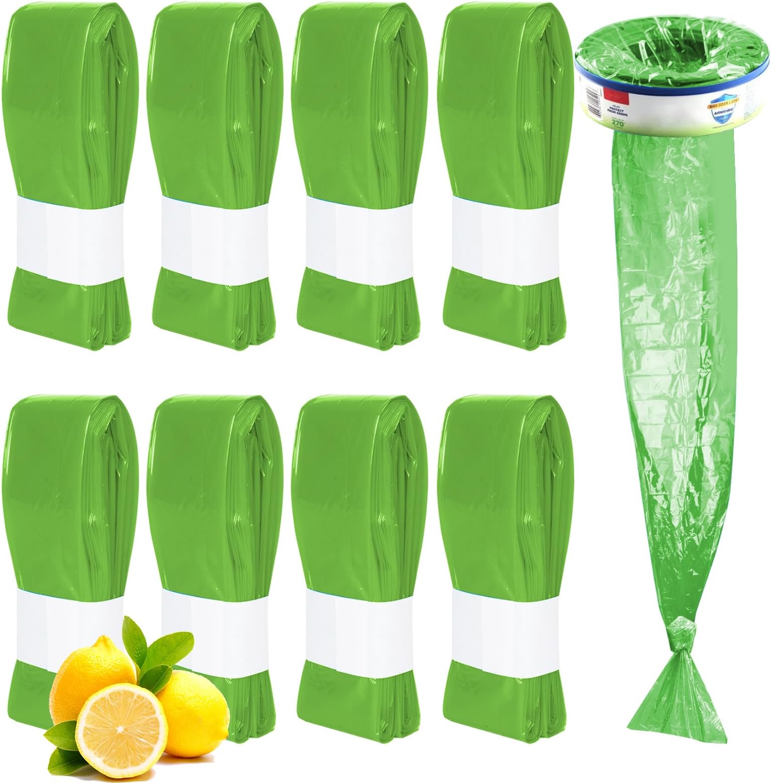 8 Pack Diaper Pail Bags Refill, Suitable for Genie&Munchkin&Angelcare Pail, Lemon Flower Scent