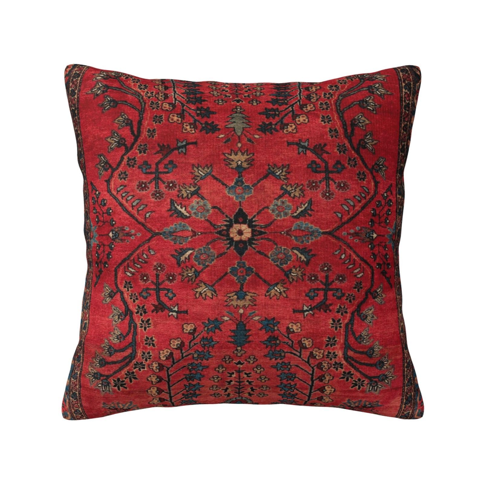 Poacnip Red Persian Carpet Vintage Antique Nature Fine Pillow Covers Decorative 18x18 Inch Square Throw Pillowcase Couch Cushion Cover for Home Decor