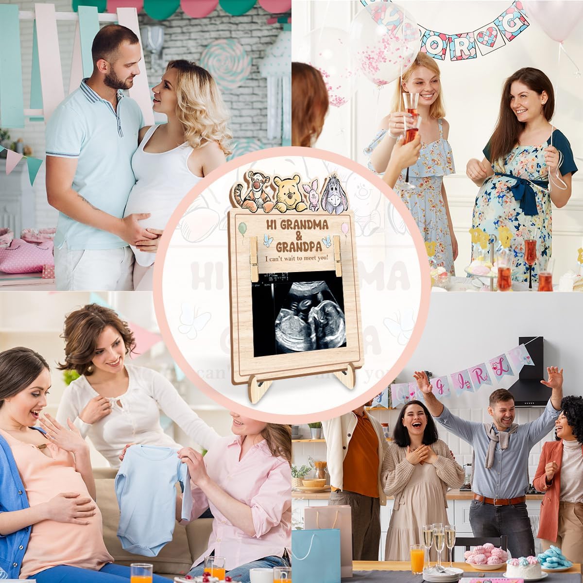 Baby Ultrasound Picture Frames, Winnie Sonogram Picture Frame for Grandparents, Pooh Ultrasound Frame, Winnie Baby Sonogram Picture Frame, Babies Wooden Keepsake Announcement Sign for Grandma Grandpa