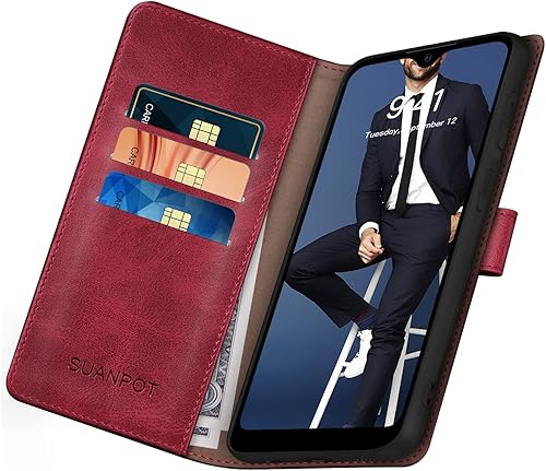 Miniatura 9 de SUANPOT Funda tipo cartera para Motorola Moto G PurePlay 2023 con bloqueo RFID, tarjetero de poliuretano a prueba de golpes, funda de piel sintética