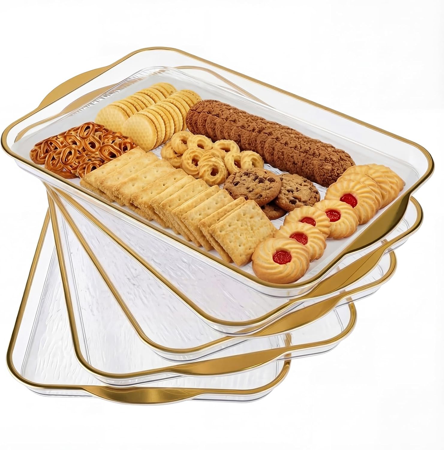 6 Pack Clear Serving Platters with Handles 14.8 x 9.4 Inch Large Party Plastic S…