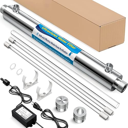UV Water Filter Whole House, 55W Water Purifier System for Under Sink Water Filter, 120V 12GPM, 1" MNPT Inlet/Outlet for Water Purity +1 Extra Bulb