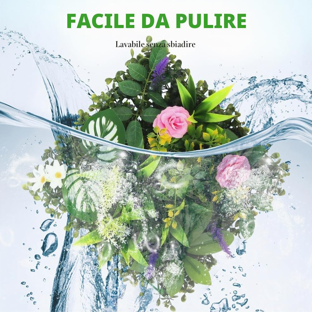 Piante artificiali da parete, 4 pezzi, per esterni, 25 x 25 cm, decorazione per la casa