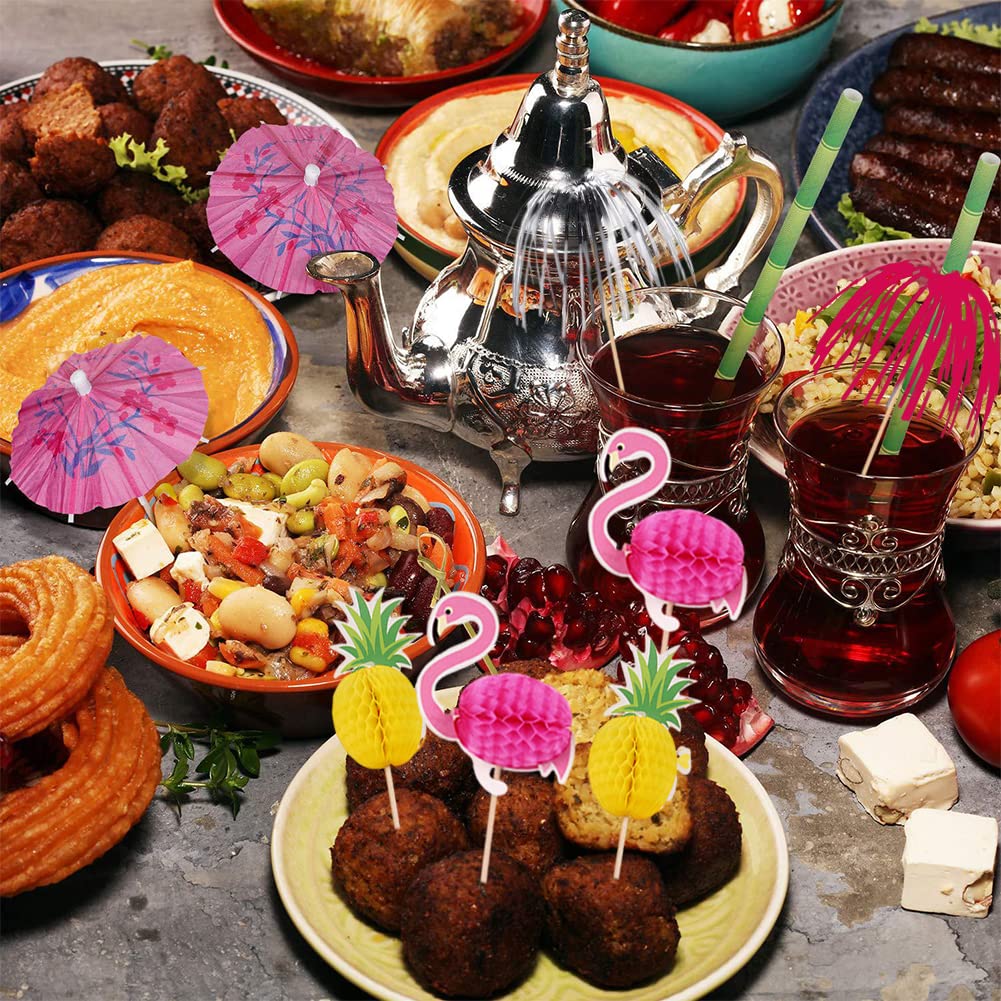 Lot De 120 Décorations Cocktail Parapluies + Toppers Ananas Et Fruits Pour Fêtes Tropicales
