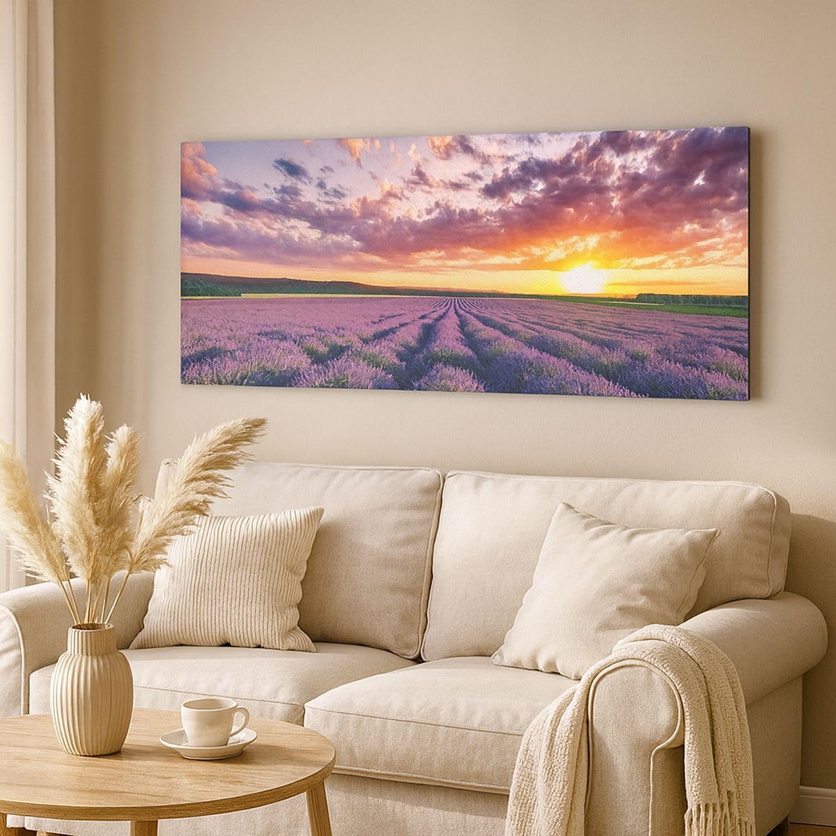 Cuadro Decorativo 160x50cm Moderno Panorámico Botánica Paisajes - 3816 | Lavanda montañas Campo Cuadro sobre Lienzo Grande Arte mural Decoración del Hogar Salón Dormitorio Oficina Cuadros de Pared