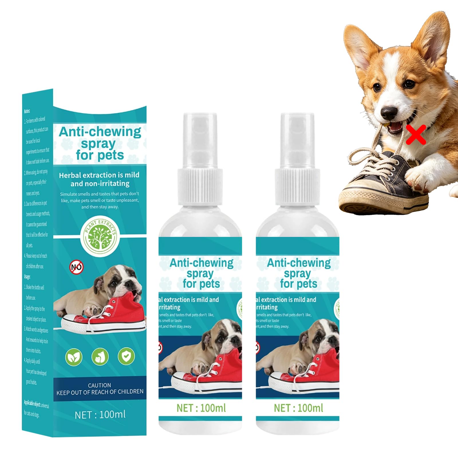 Xivicii 2 Pcs Anti Chew Spray for Dogs, 100ml Bitter Dog Corrector Spray for Indoors, Outdoors