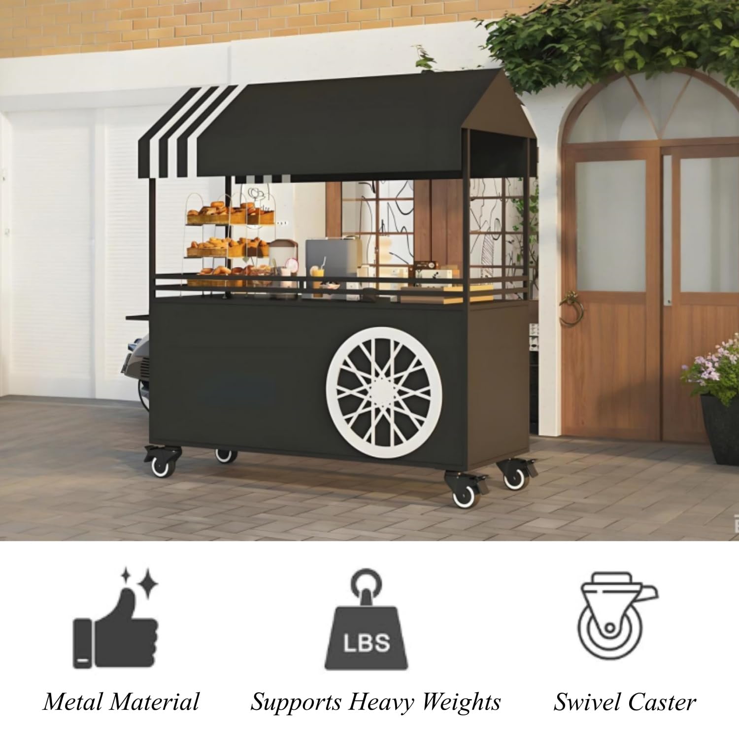 Carrello portatile per venditori di alimenti con tettoia, pieghevole, carrello per chioschi per alimenti da strada, per mercati ed eventi, espositore commerciale, rosso, 120 cm, ideale per i venditori