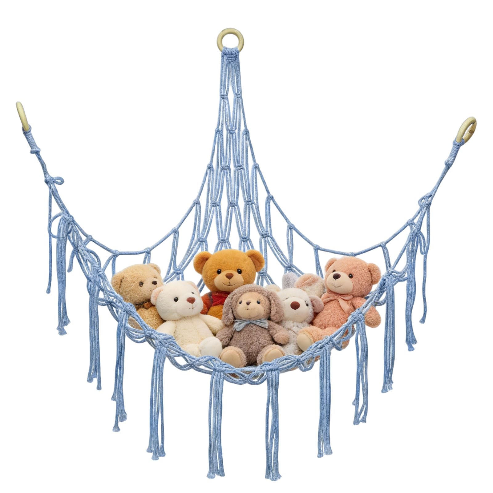 Teddy Storage, Teddy Hammock for Stuffed Animals, Cute Toy Hammock Boho Style Nursery Hanging Organizer for Kids Bedroom and Playroom, Light Blue