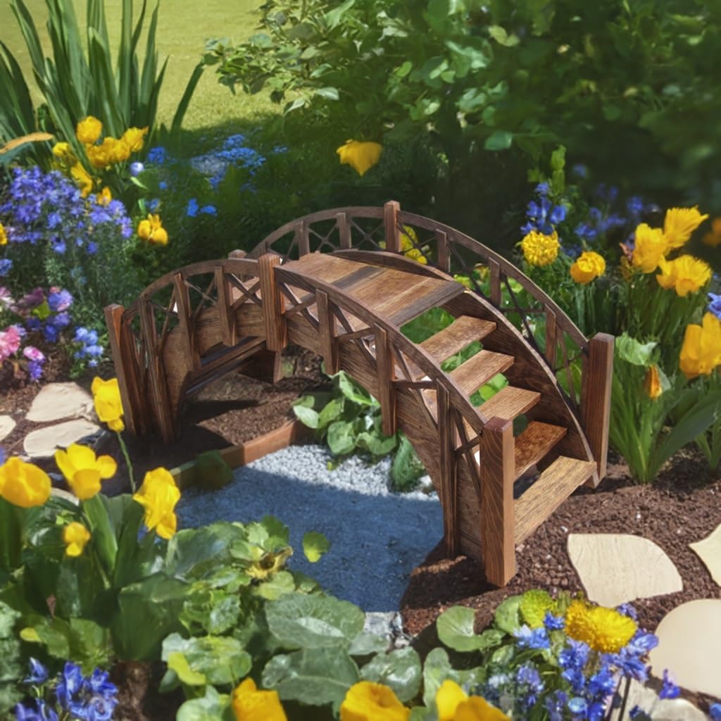 SamsGazebos Fairy Tale Garden Bridge with Decorative Lattice Railings and Steps, 33" L, Unfinished