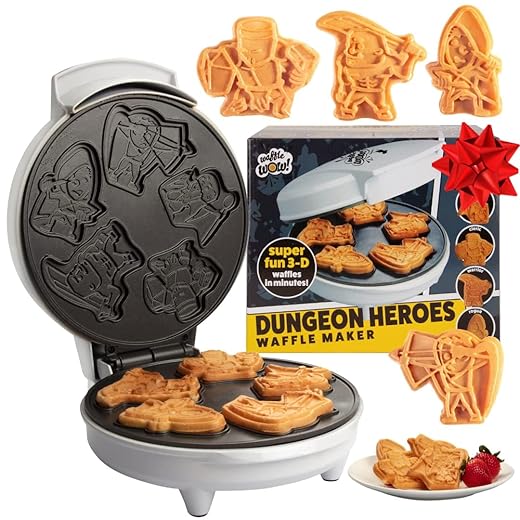 Dungeon Heroes Electric Mini Waffle Maker for Halloween Breakfast - Eat Wizards Fighters Clerics - Novelty Pancakes in Minutes, Non-Stick Fantasy Dragon Fun for Tabletop Gamers and Great Gift Idea
