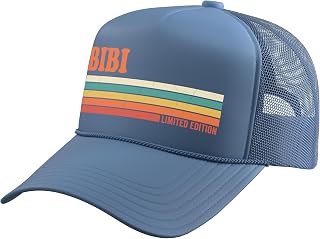 BIBI Retro Personalized First Name Vintage Stripes Trucker Hat with Adjustable Mesh Back
