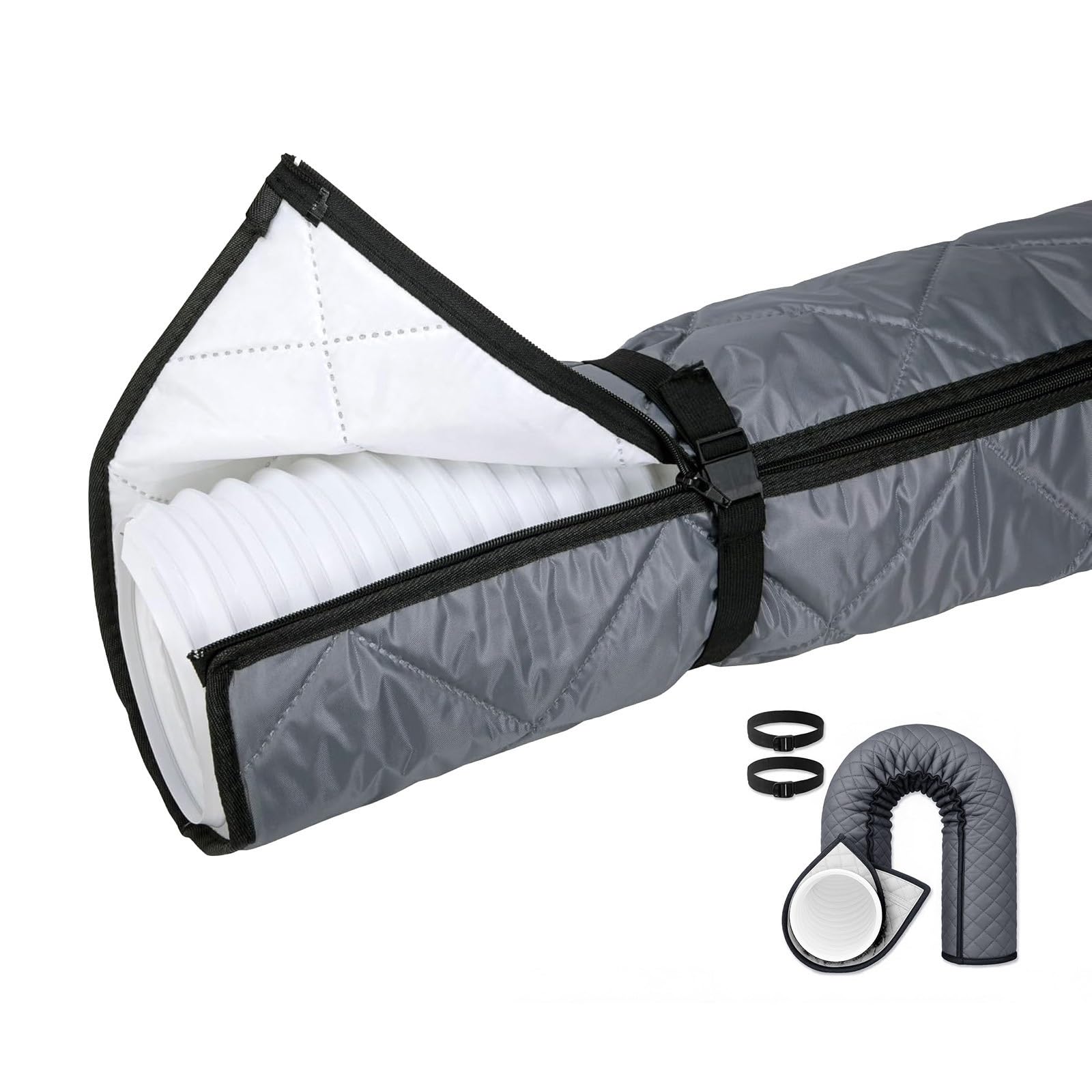Insulated Air Conditioner Hose Cover Wrap with Zipper, Universal Fit 5"-5.9" Exhaust Duct Vent Cover(Gray)
