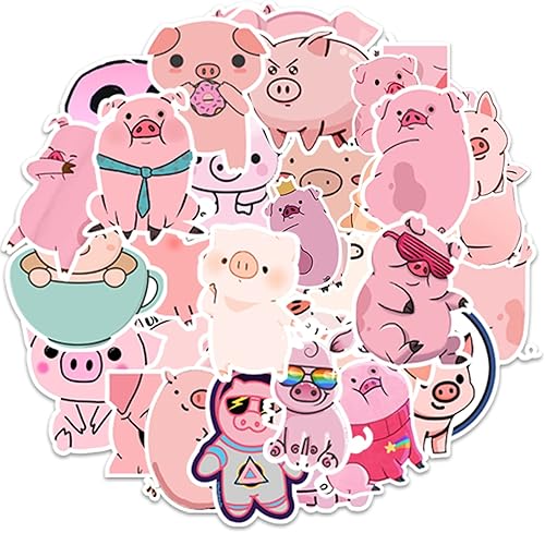 Miniatura 2 de Calcomanías de cerdo Tuqiso 50 piezas Kawaii de dibujos animados rosa de cerdito para niños, impermeable, calcomanías de animales lindos para
