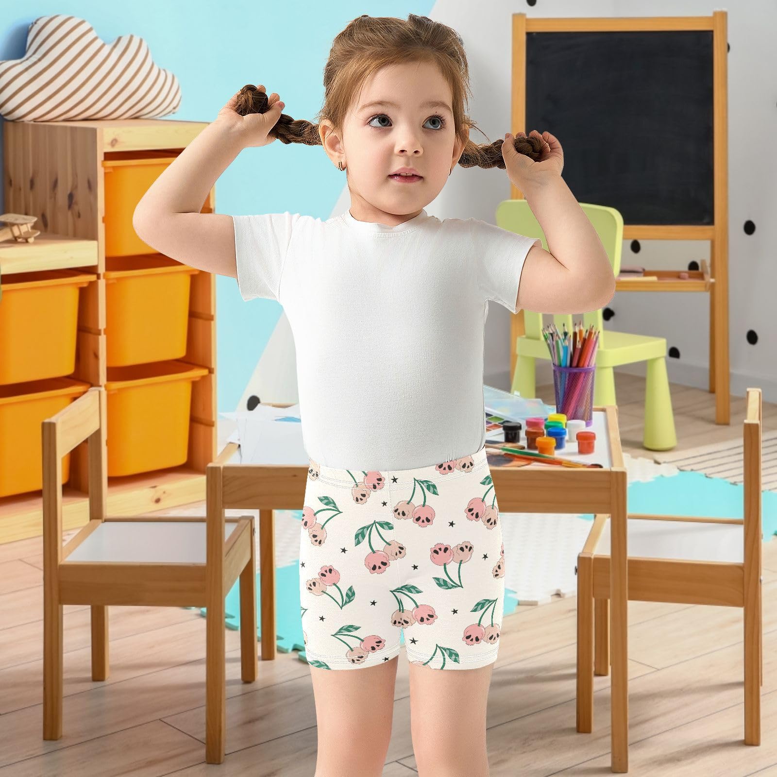 Dallonan Girls Dance Shorts, Toddler Biker Shorts Cartwheel Under Dress Cherry Scull Kids Biking Clothes 4-10Y