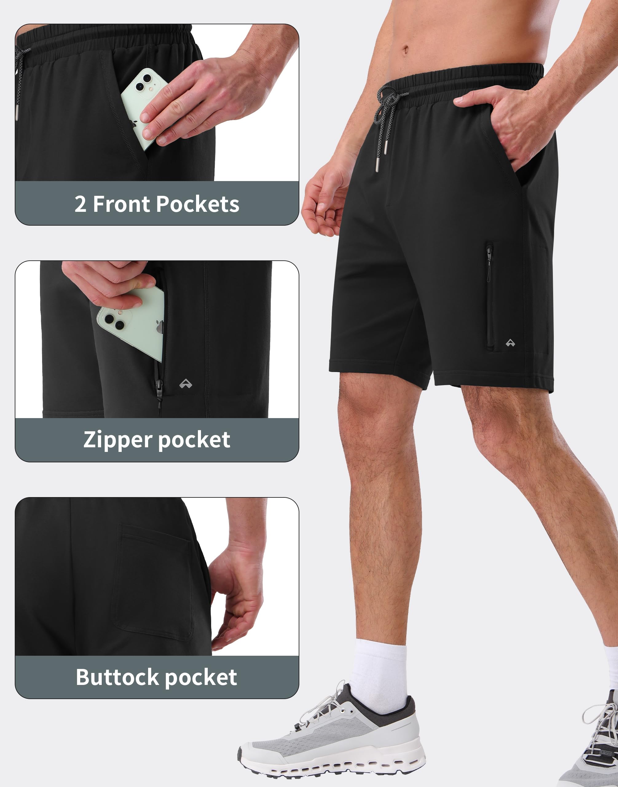 Pioneer Camp Sporthose Kurz Herren Jogginghose Kurz Baumwolle mit Reißverschlusstasche Herren Kurze Hosen Sommer Casual Sweatshorts Freizeit-Shorts 7" Inch