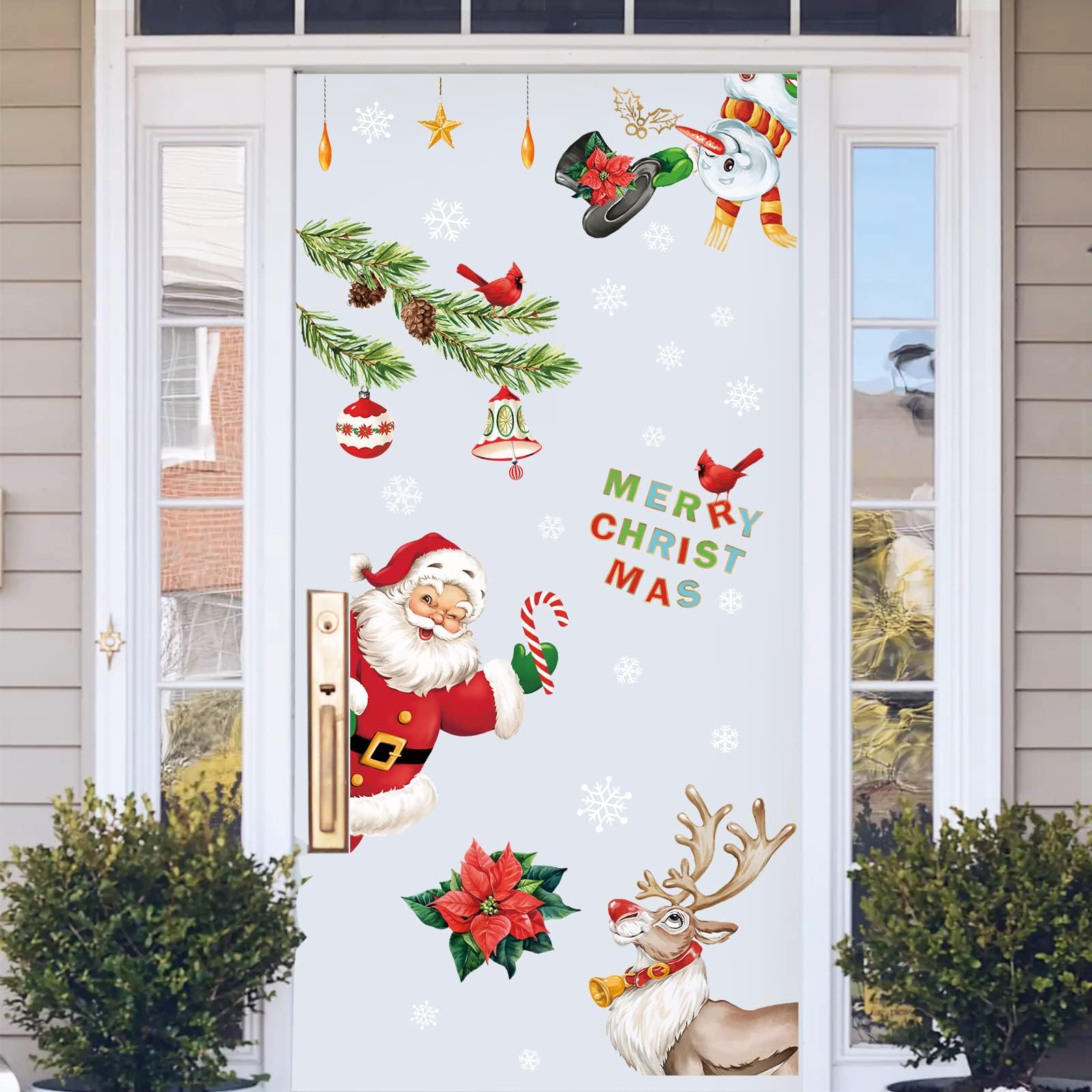 Weihnachts-Fensteraufkleber – Große, Statische Dekoration Für Fenster Mit Weihnachtsmann, Elch & Baum