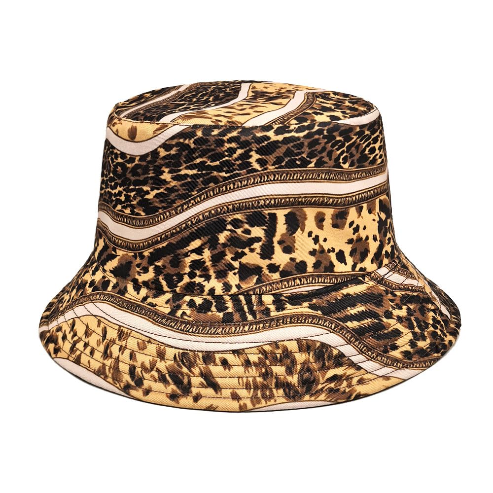 Bucket Hat for Women Men,Travel Sun Beach Cap,Unisex Fishing Outdoor Boonie (Leopard Striped)