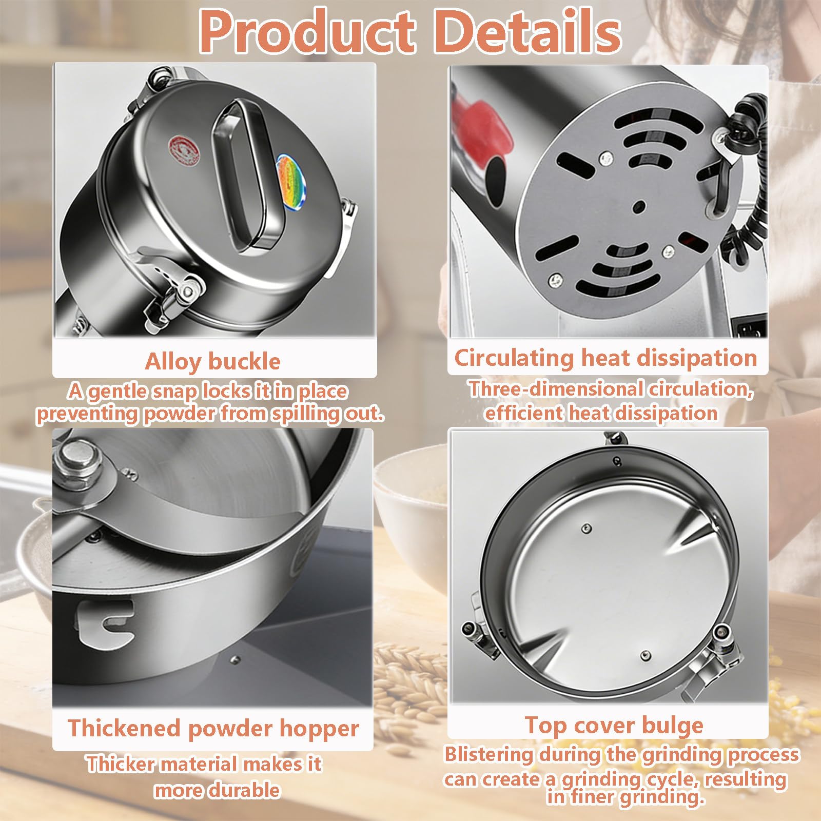 Molinillo de Especias Comercial, Gran Capacidad de 2500 g, Motor Industrial de 4500 W, Disco de Cuchillas de Acero Inoxidable de Seis Hojas, Apto para Pimienta, Sal, té, café, Soja, azúcar