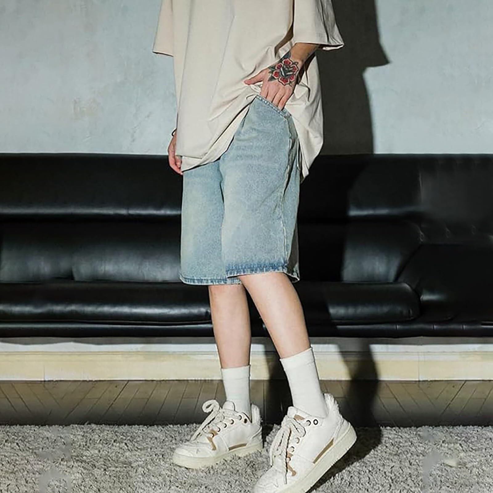 Jeans da uomo, stile casual, vestibilità ampia