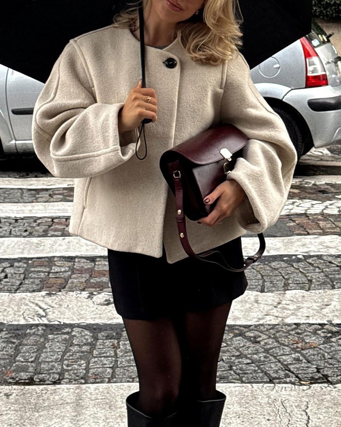 CHARTOU Womens Cropped Peacoat Winter Thick Wool Blend Coat One Button Lined Short Jacket Fall Outfits