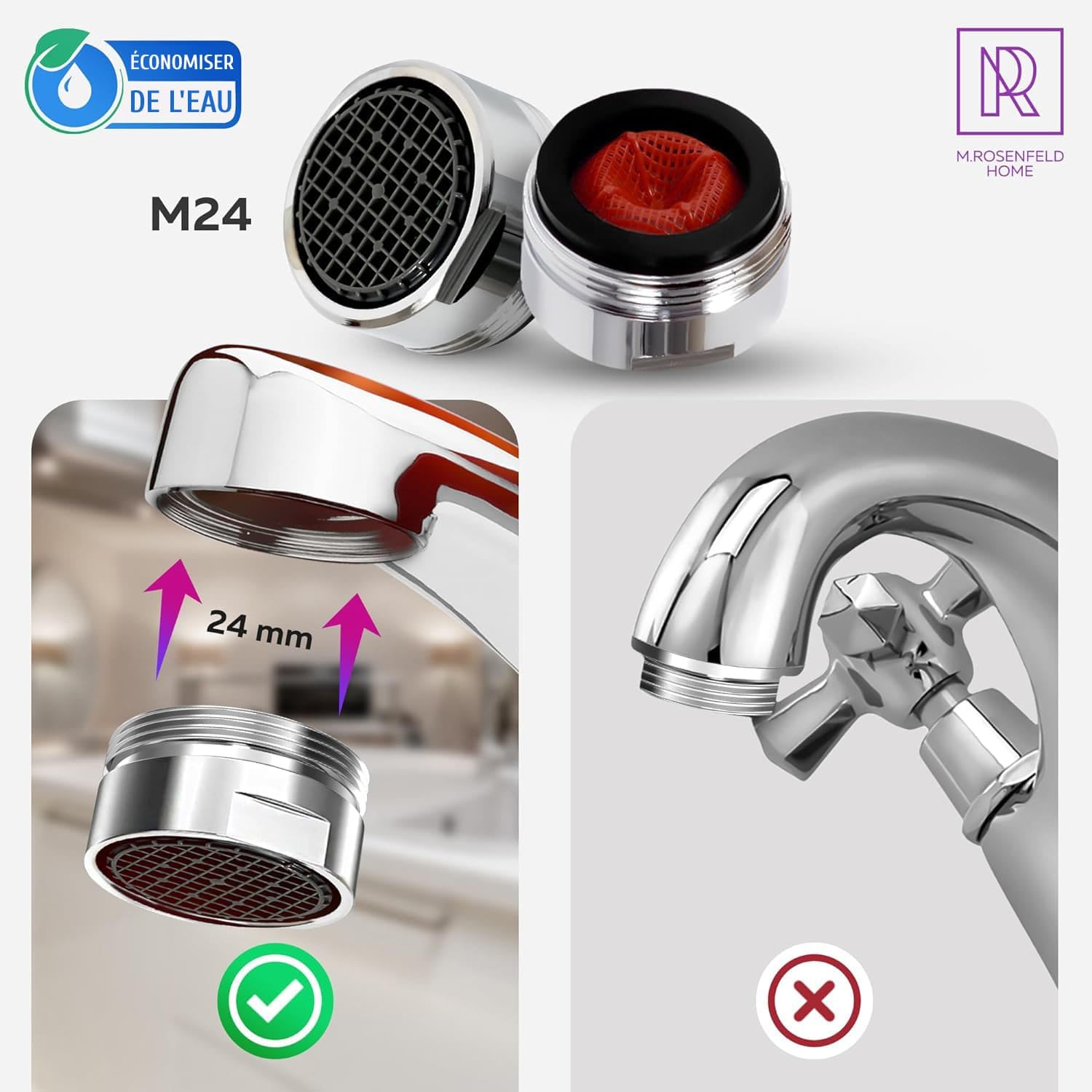 Mousseur Et Brise-jet Pour Robinet---Mousseur Robinet M24, 6 Pièces Aerateur Robinet Economie Eau Avec Filtre En Acier Inoxydable Et ABS