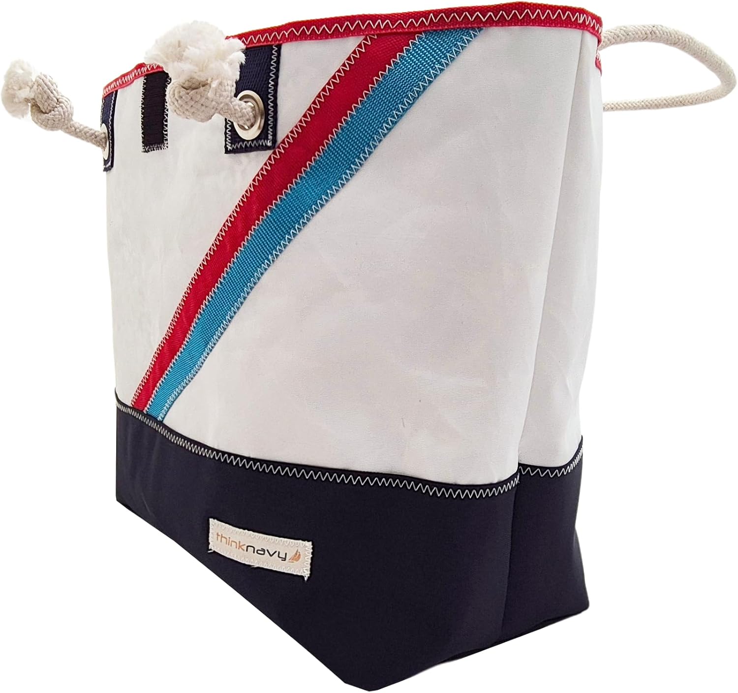 Tote Bag, Sail Cloth | White and Navy Blue, Splashproof, Summer Bag