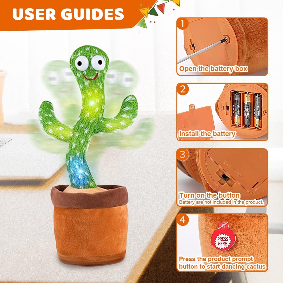 Dancing Talking Cactus Toy - 120 Songs Singing, Talking,LED Lighting, Record & Repeating What You say Electric Cactus, Kids Dancing Talking Cactus Toys for Baby Boys and Girls