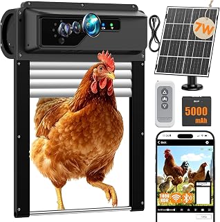 Automatic Chicken Coop Door with Camera, WiFi App, 5000mAh Solar Powered