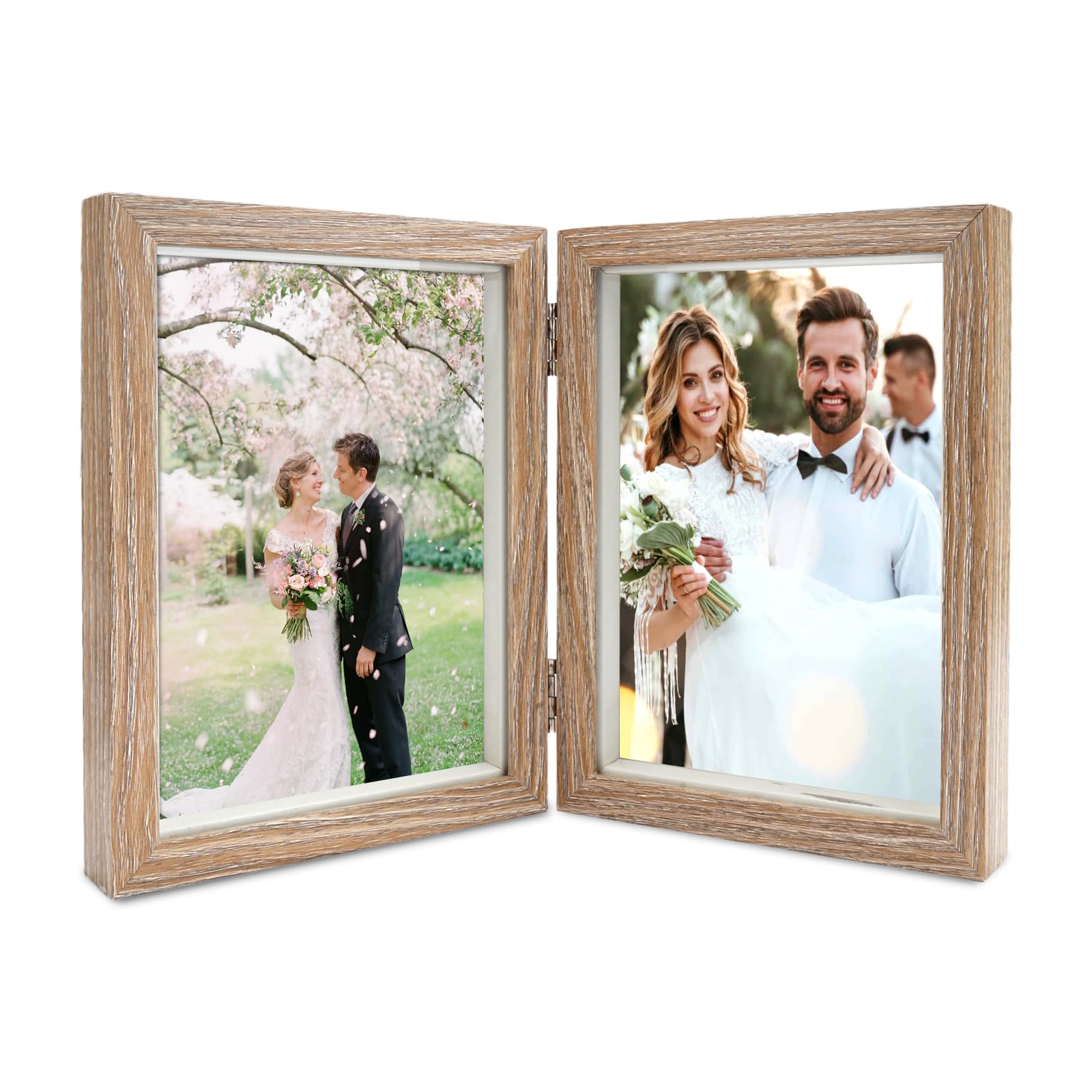 Brandsseller Salvadanaio 2 in 1, 19 x 14,6 x 5,5 cm, pieghevole, doppia cornice portafoto effetto legno, colore bianco
