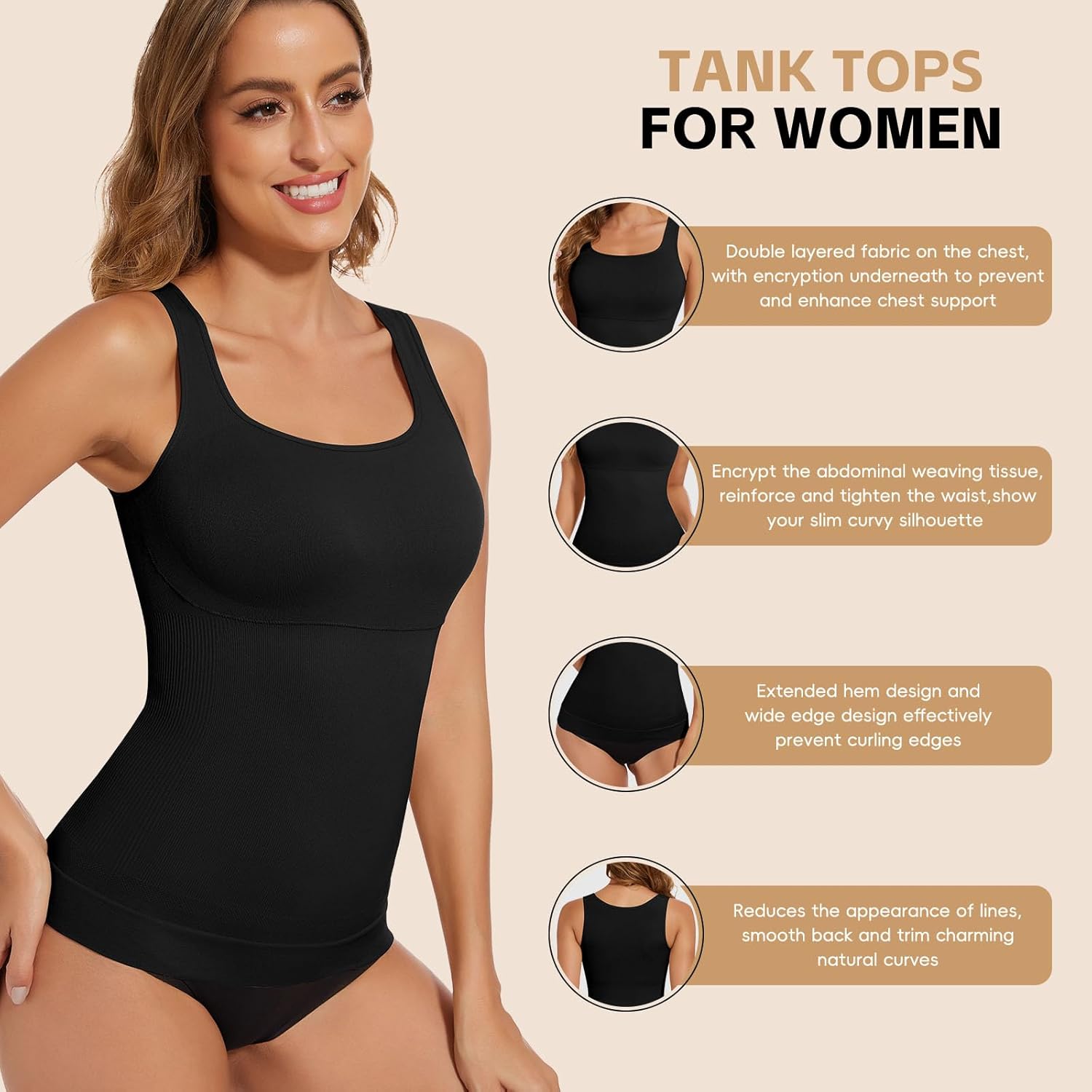 JOYSHAPER Shapewear Tops with Tummy Control Shapewear Camisole Tanks Square Neck Compression Tank Tops for Women - Image 3