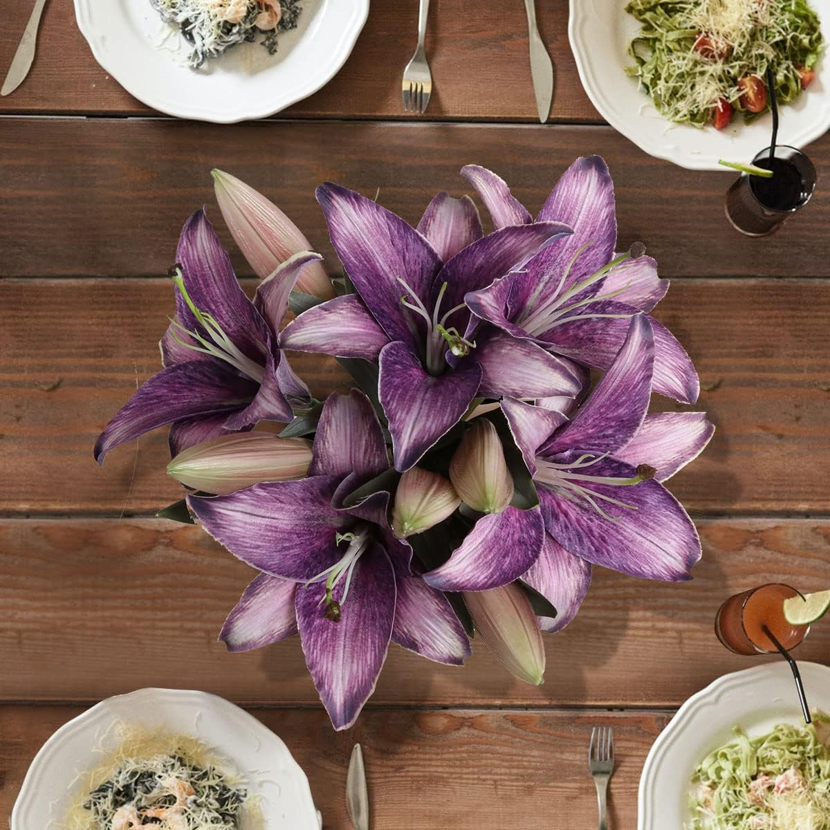 IPOPU Artificial Lily Flowers 5PCS Vintage Purple Flowers Silk Flowers for Home Decor Indoor Tiger Lily Flower Purple Flower Floral Arrangement Wedding Party Decor Home Decor - Image 4