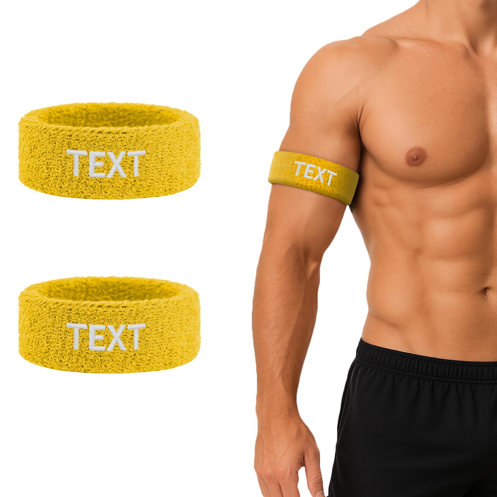 TOPTIE 2 PCS Custom Bicep Bands Armband for Football, Terry Cloth Sweat Wristbands Leg Bands Embroidered with Logo (Gold)
